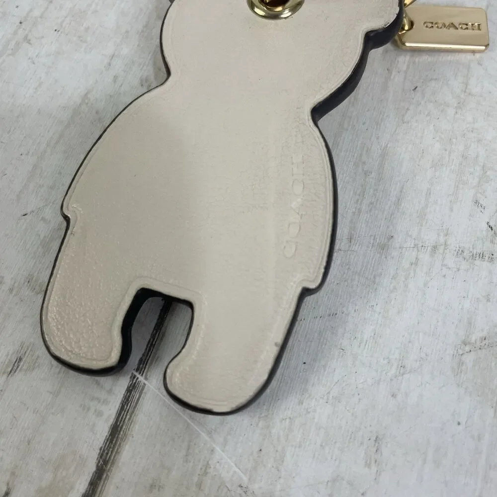 COACH Leather Creamy White Teddy Bear Keychain Purse Charm